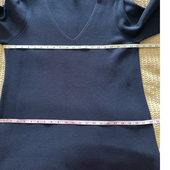 Eileen Fisher Navy Silk Organic Cotton V Neck Tunic High Low Hem Large - Picture 5 of 6